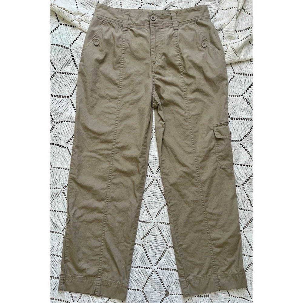 100% Cotton Basic Editions Y2K Utility Cargo Pants Neutral Tan Sporty Casual Sz6